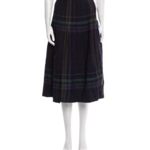 Collins & Fairbanks Pure Wool Union Made Vintage Navy Pleated Plaid A-Line Skirt
